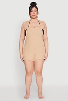 Womens Plus Nicole Miller Gauze Knit Romper, 1X