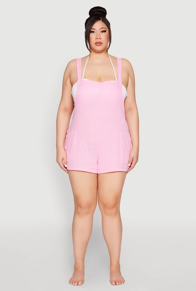 Womens Plus Size Nicole Miller Gauze Knit Romper, Pink, Size 1X