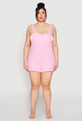 Womens Plus Size Nicole Miller Gauze Knit Romper, Pink, Size 1X