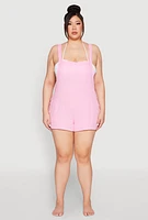 Womens Plus Size Nicole Miller Gauze Knit Romper, Pink, Size 1X