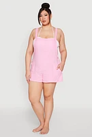 Womens Plus Size Nicole Miller Gauze Knit Romper, Pink, Size 1X