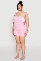 Womens Plus Size Nicole Miller Gauze Knit Romper, Pink, Size 1X