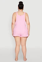 Womens Plus Size Nicole Miller Gauze Knit Romper, Pink, Size 1X