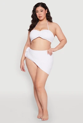 Womens Plus Size Lettuce Edge Side Tie Sarong Cover Up, White, Size 1X