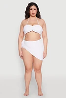 Womens Plus Size Lettuce Edge Side Tie Sarong Cover Up, White, Size 1X