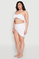 Womens Plus Size Lettuce Edge Side Tie Sarong Cover Up, White, Size 1X