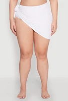 Womens Plus Size Lettuce Edge Side Tie Sarong Cover Up, White, Size 1X