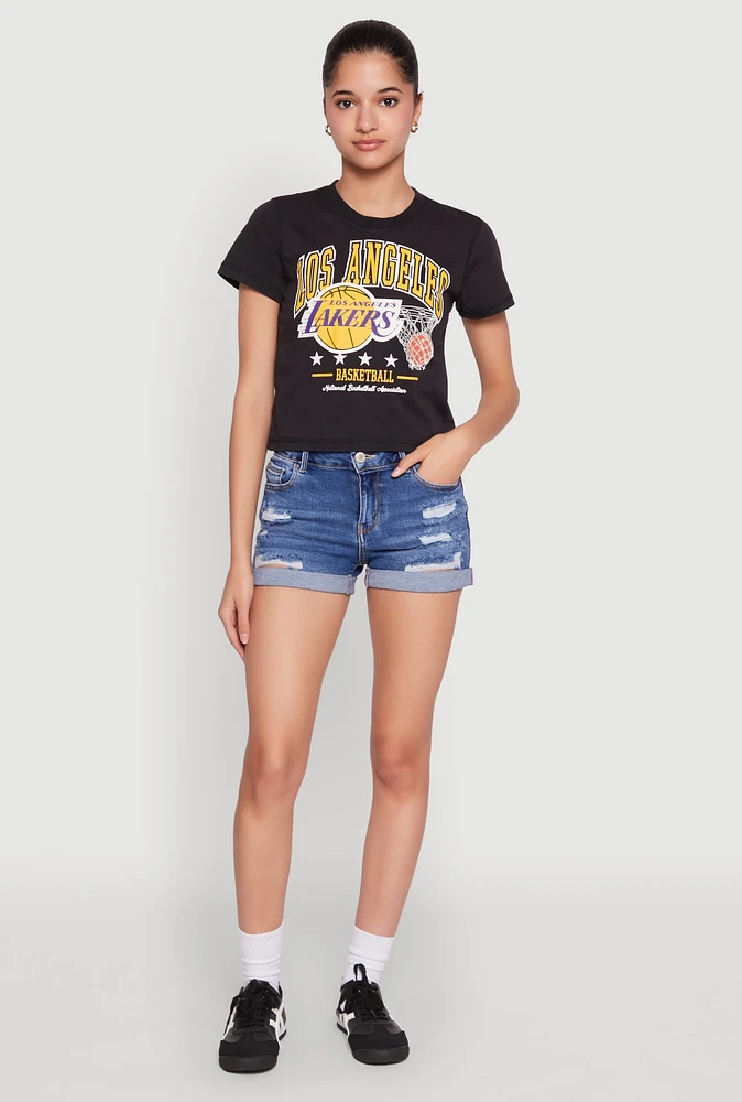 Womens NBA Los Angeles Lakers Cropped Tee, Black,