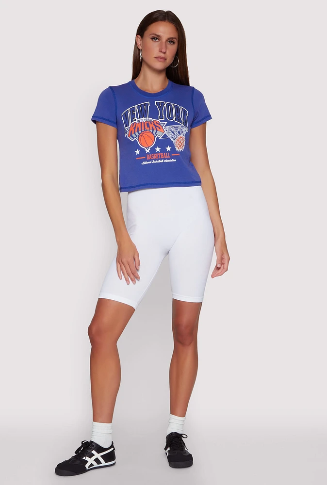 Womens NBA New York Knicks Crop Top, Blue, Size XL