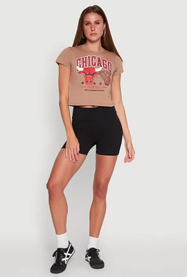 Womens NBA Chicago Bulls Graphic Crop Top, Beige,