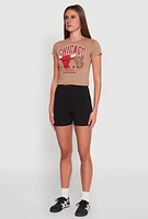 Womens NBA Chicago Bulls Graphic Crop Top, Beige,