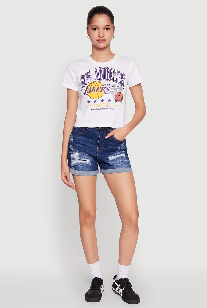 Womens NBA Los Angeles Lakers Crop Tee, White, Size L