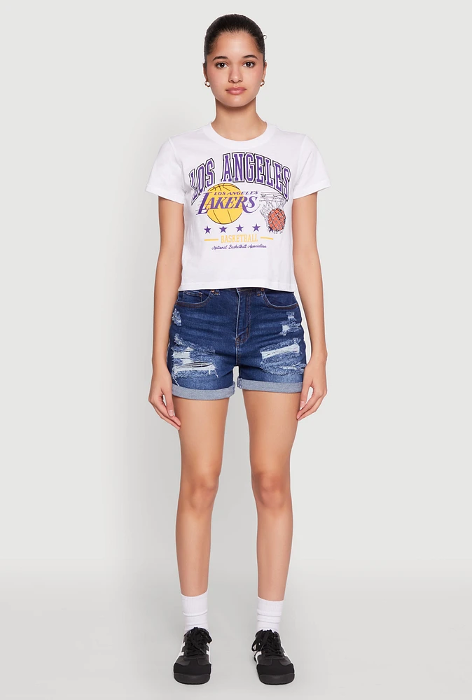Womens NBA Los Angeles Lakers Cropped Graphic Tee, White,