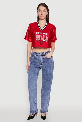 Womens NBA Chicago Bulls Logo Cropped Jersey, Red,