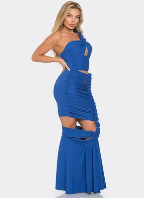 Womens One Shoulder Braid Detail Strap Maxi Dress, Blue, Size M