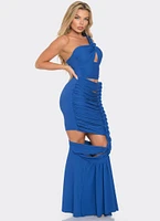 Womens One Shoulder Braid Detail Strap Maxi Dress, Blue, Size M