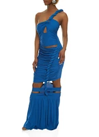 Womens One Shoulder Braid Detail Strap Maxi Dress, Blue, Size M
