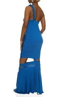Womens One Shoulder Braid Detail Strap Maxi Dress, Blue, Size M