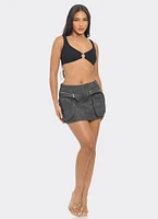 Womens Faux Leather Cargo Pocket Mini Skirt, Grey, Size S