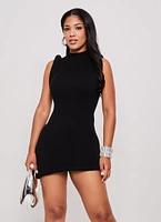 Womens Sleeveless Padded Trim Mini Dress, Black, Size M