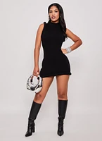 Womens Sleeveless Padded Trim Mini Dress, Black, Size M