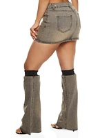Womens Acid Wash Denim Mini Skirt with Leg Warmers, Grey, Size S