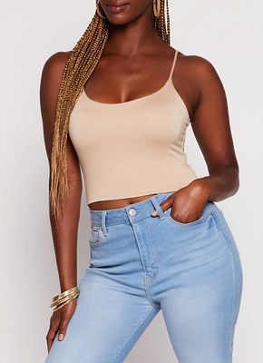 Womens Double Lined Scoop Neck Cropped Cami, Beige, Size M