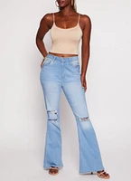 Womens Double Lined Scoop Neck Cropped Cami, Beige, Size M