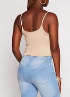 Womens Double Lined Scoop Neck Cropped Cami, Beige, Size M