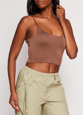 Womens Double Lined Scoop Neck Cropped Cami, Brown, Size M