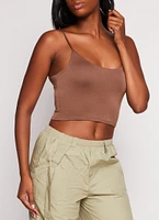Womens Double Lined Scoop Neck Cropped Cami, Brown, Size M