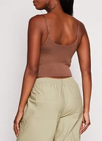 Womens Double Lined Scoop Neck Cropped Cami, Brown, Size M
