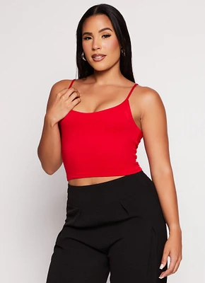 Womens Double Lined Scoop Neck Cropped Cami, Red, Size M