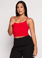 Womens Double Lined Scoop Neck Cropped Cami, Red, Size M