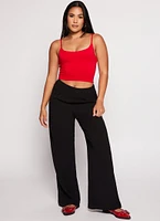 Womens Double Lined Scoop Neck Cropped Cami, Red, Size M