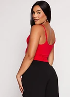 Womens Double Lined Scoop Neck Cropped Cami, Red, Size M