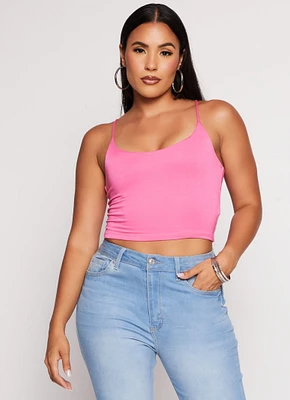 Womens Double Lined Scoop Neck Cropped Cami, Pink, Size M