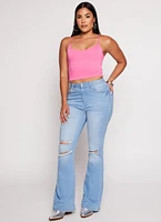 Womens Double Lined Scoop Neck Cropped Cami, Pink, Size M