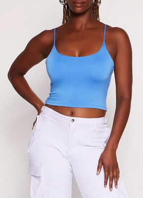 Womens Double Lined Scoop Neck Cropped Cami, Blue, Size XL