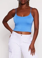 Womens Double Lined Scoop Neck Cropped Cami, Blue, Size XL