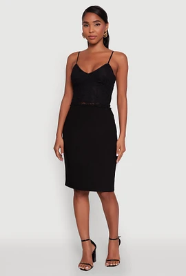Womens Ambiance Lace Overlay Cropped V Neck Cami, Black, Size M