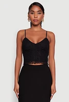 Womens Ambiance Lace Overlay Cropped V Neck Cami, Black, Size M