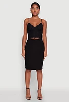 Womens Ambiance Lace Overlay Cropped V Neck Cami, Black, Size M