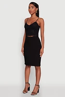 Womens Ambiance Lace Overlay Cropped V Neck Cami, Black, Size M