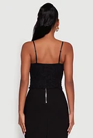 Womens Ambiance Lace Overlay Cropped V Neck Cami, Black, Size M