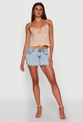 Womens Ambiance Ditsy Floral Cami with Tie Front, Beige, Size S