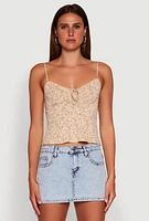 Womens Ambiance Ditsy Floral Cami with Tie Front, Beige, Size S