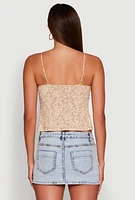 Womens Ambiance Ditsy Floral Cami with Tie Front, Beige, Size S