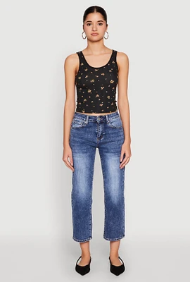 Womens Ribbed Knit Floral Print Tank Top, M