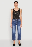 Womens Ribbed Knit Floral Print Tank Top, M
